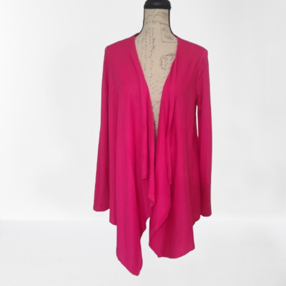 Seed Supply Co Organic Cotton Waterfall Cardigan Sweater Jacket Hot Pink Lg